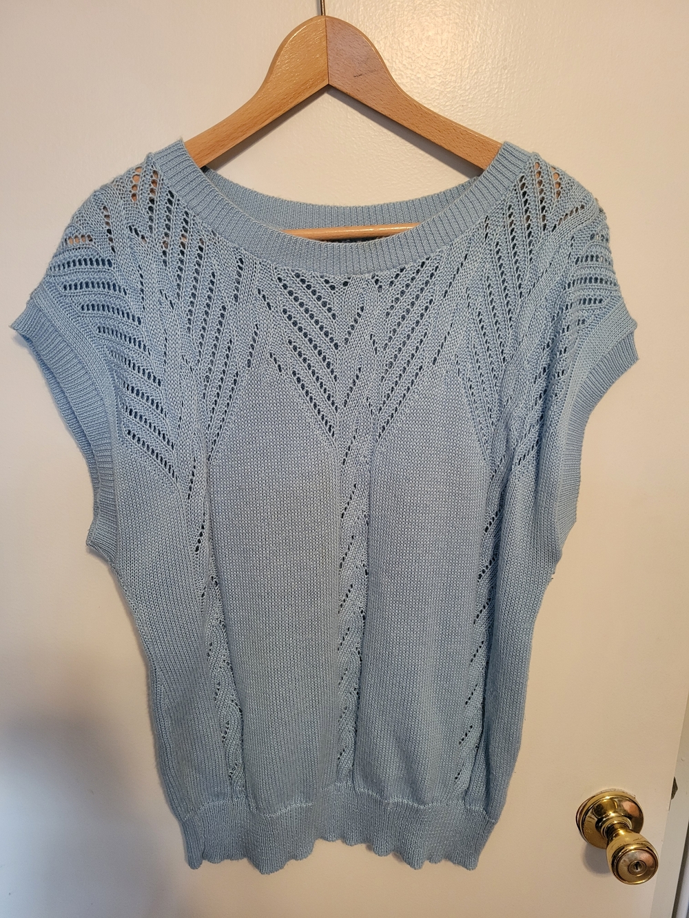 Light Blue Open-Stitch Crewneck Sweater Top